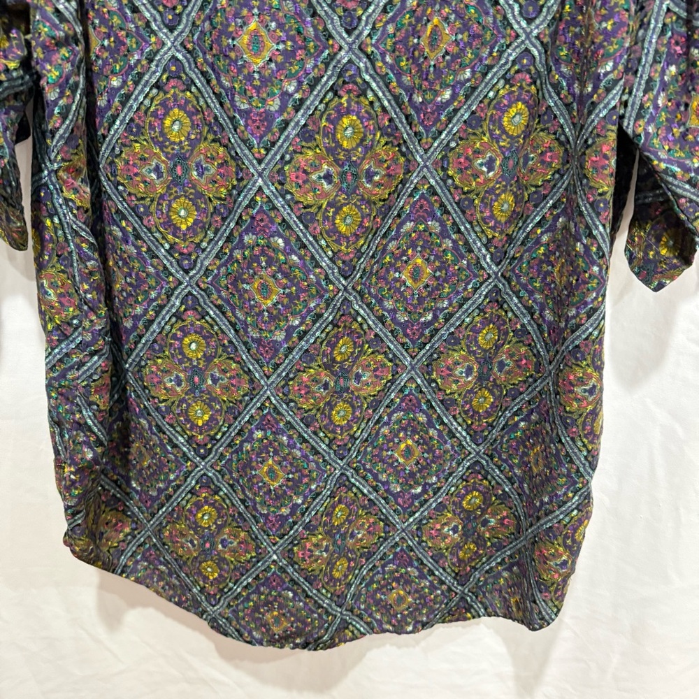 LaGebi Vintage Geometric Tapestry Print Button Up Shirt M Retro Festival Atrsy - Picture 9 of 11